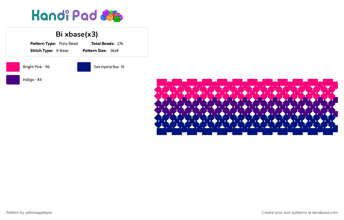 Bi xbase(x3) - Pony Bead Pattern by yellowapplepie on Kandi Pad - pink, purple