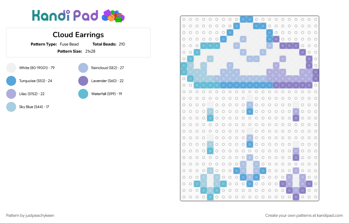 Cloud Earrings - Fuse Bead Pattern by justpeachykeen on Kandi Pad - light blue, pink