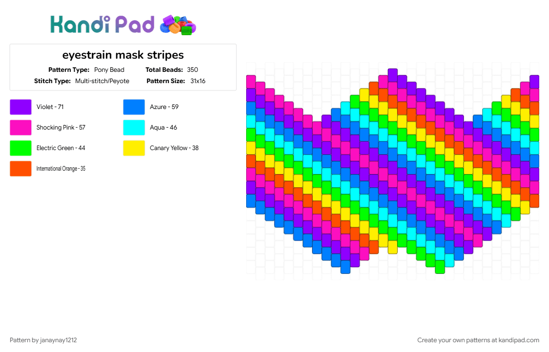 eyestrain mask stripes - Pony Bead Pattern by janaynay1212 on Kandi Pad - blue, colorful, eyestrain, eyestrainwarning, light blue, pink, purple, rainbow, stripes
