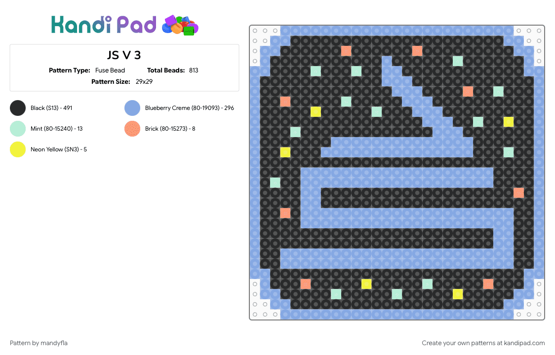 JS V 3 - Fuse Bead Pattern by mandyfla on Kandi Pad - black, light blue
