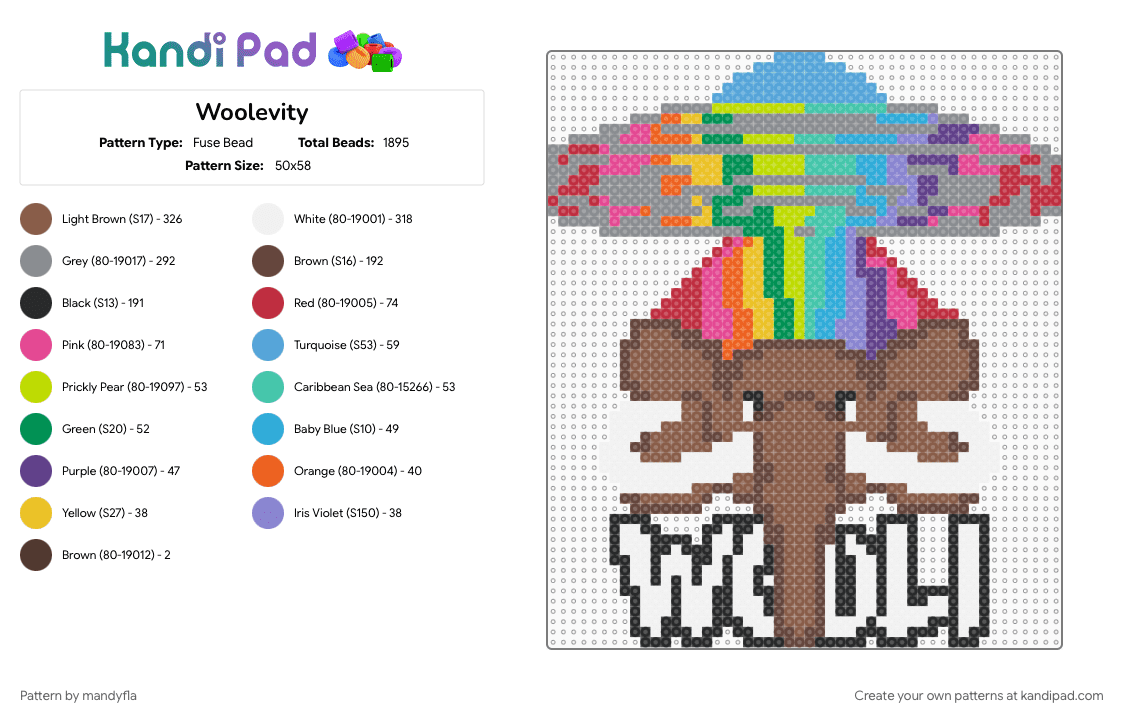 Woolevity - Fuse Bead Pattern by mandyfla on Kandi Pad - colorful, dj, edm, gray, green, levity, mashup, music, tan, wooli