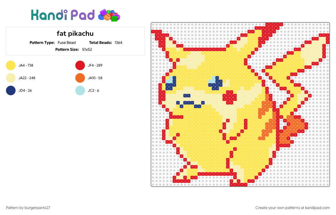 fat pikachu - Fuse Bead Pattern by burgerpants27 on Kandi Pad - 