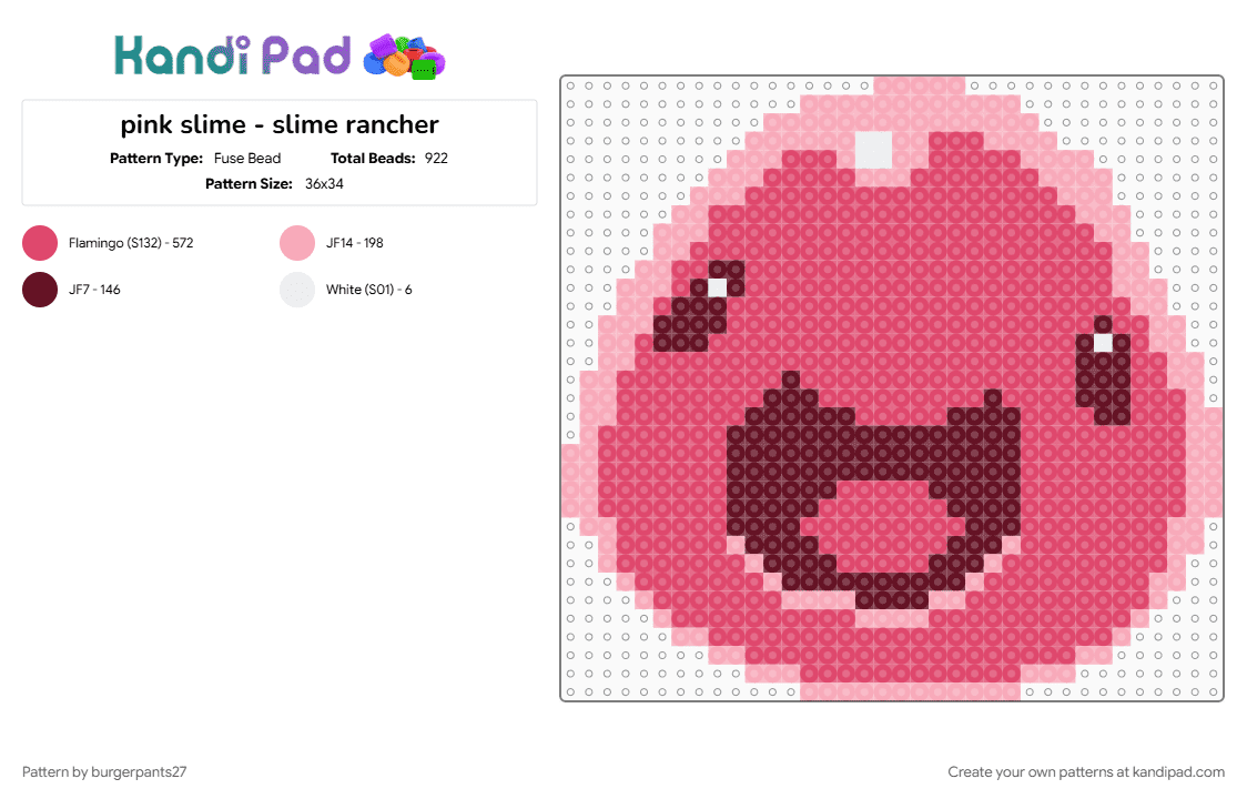pink slime - slime rancher - Fuse Bead Pattern by burgerpants27 on Kandi Pad - pink, red, slime, slime rancher, slime rancher slime, video game