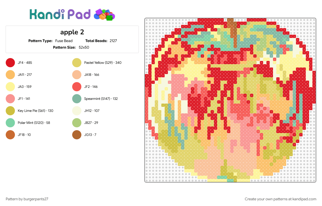 apple 2 - Fuse Bead Pattern by burgerpants27 on Kandi Pad - beige, red, yellow