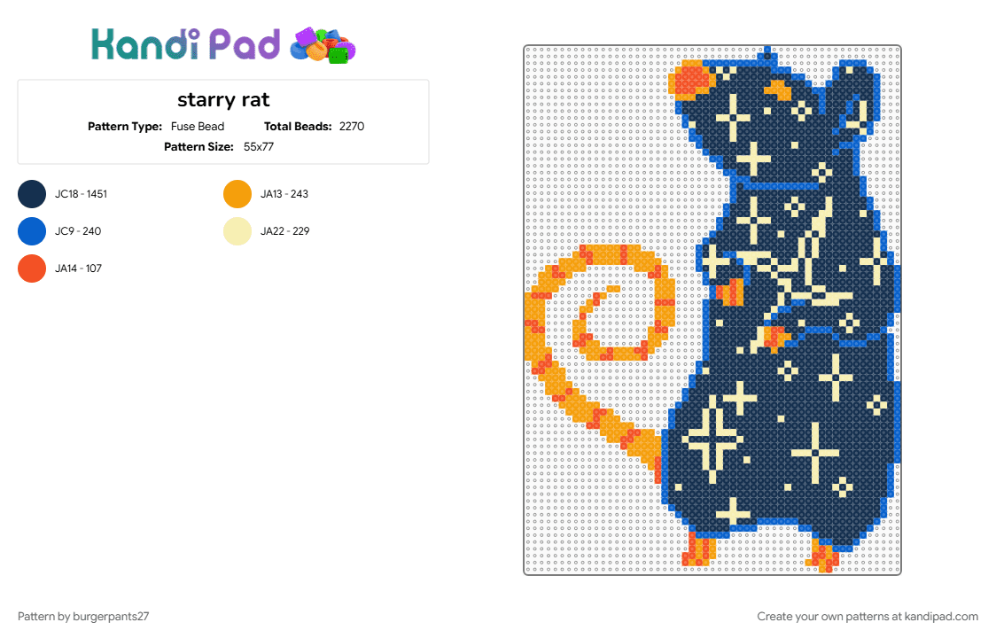 starry rat - Fuse Bead Pattern by burgerpants27 on Kandi Pad - blue, rat, rodent, space, star, starry, stars