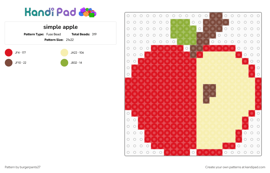 simple apple - Fuse Bead Pattern by burgerpants27 on Kandi Pad - apple, food, fruit, red, yellow