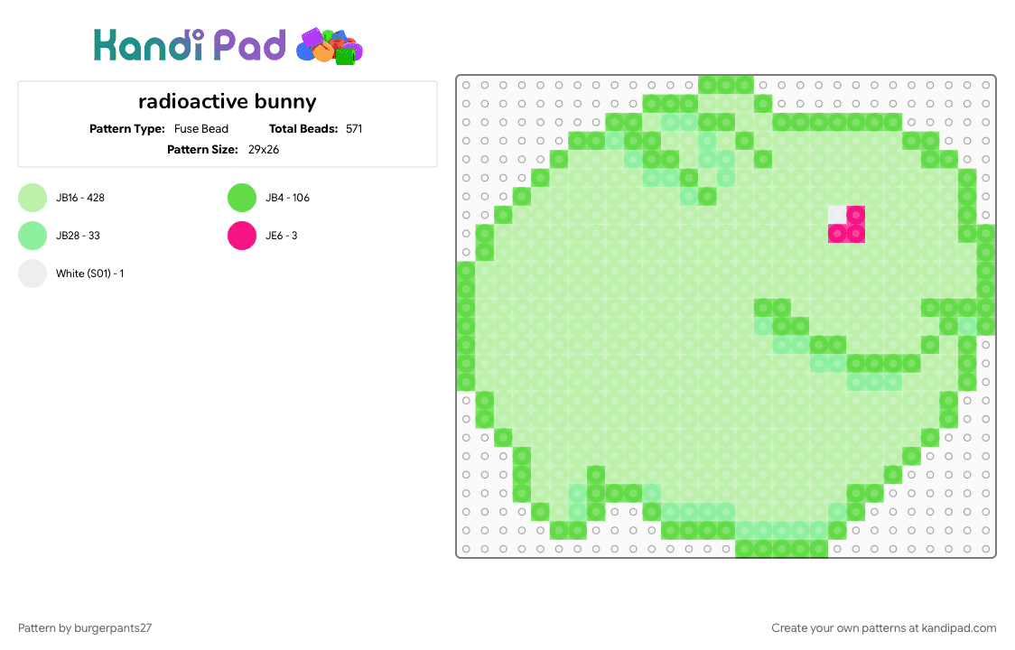 radioactive bunny - Fuse Bead Pattern by burgerpants27 on Kandi Pad - animal, bunny, cute, green, radioactive, yellow