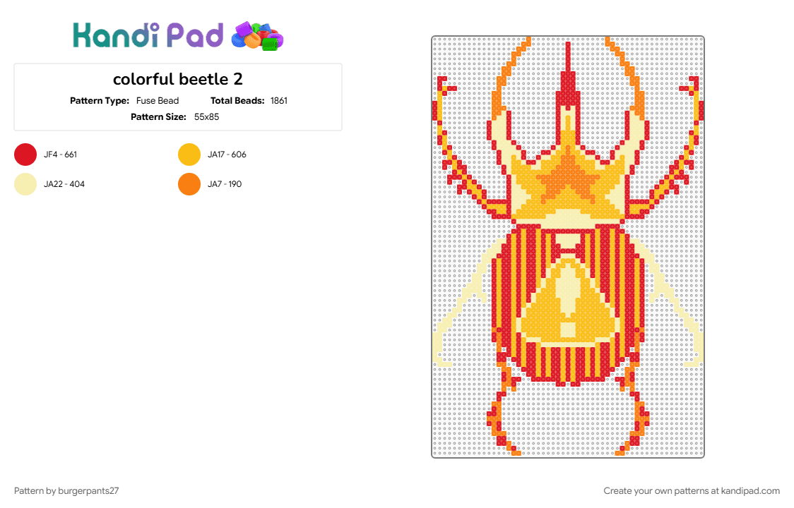 colorful beetle 2 - Fuse Bead Pattern by burgerpants27 on Kandi Pad - animal, beetle, colorful, exclamation mark, red, yellow