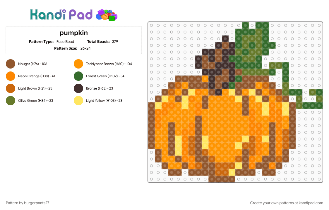 pumpkin - Fuse Bead Pattern by burgerpants27 on Kandi Pad - autumn, cute, fall, halloween, orange, pumpkin, tan