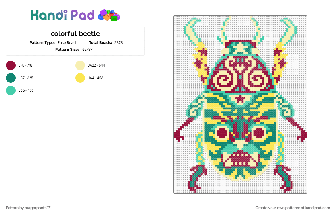 colorful beetle - Fuse Bead Pattern by burgerpants27 on Kandi Pad - beetle, colorful, teal, yellow