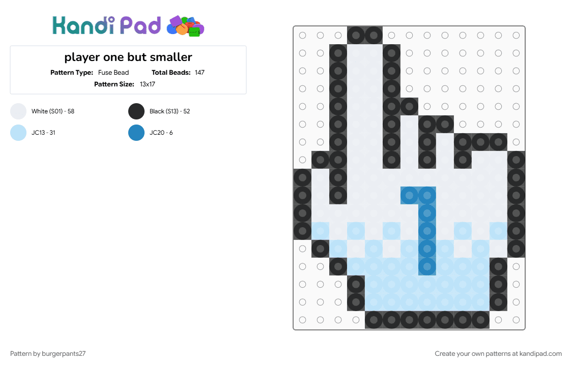 player one but smaller - Fuse Bead Pattern by burgerpants27 on Kandi Pad - hand, light blue, nintendo, white