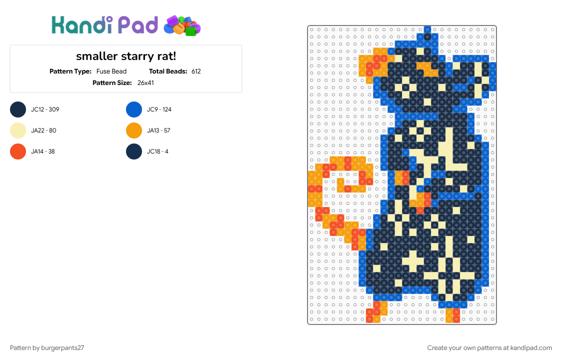 smaller starry rat! - Fuse Bead Pattern by burgerpants27 on Kandi Pad - blue, purple, rat, space, star, stars