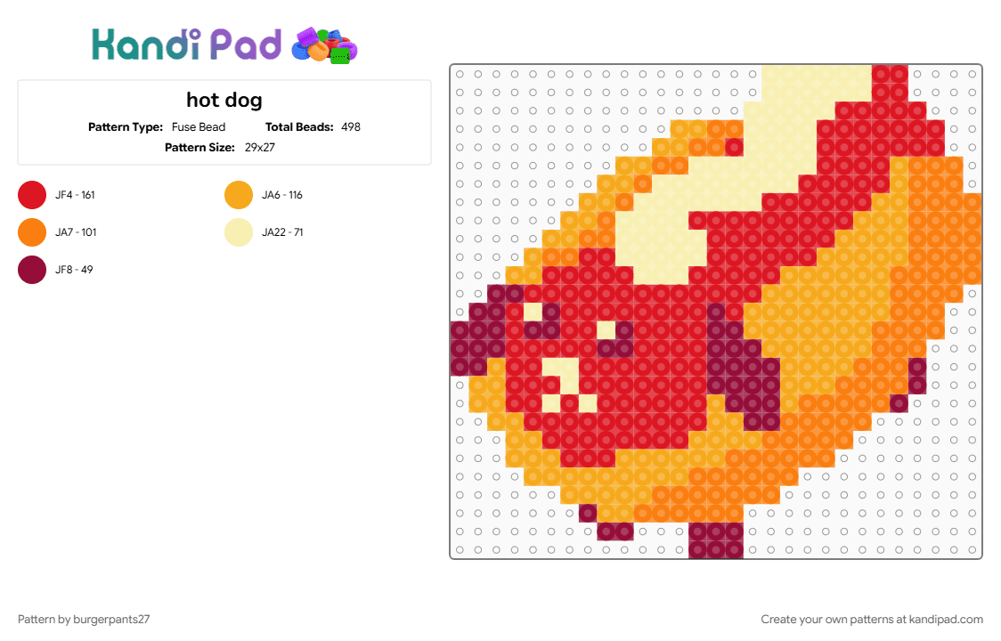 hot dog - Fuse Bead Pattern by burgerpants27 on Kandi Pad - animal, cute, dog, hot dog, orange, red