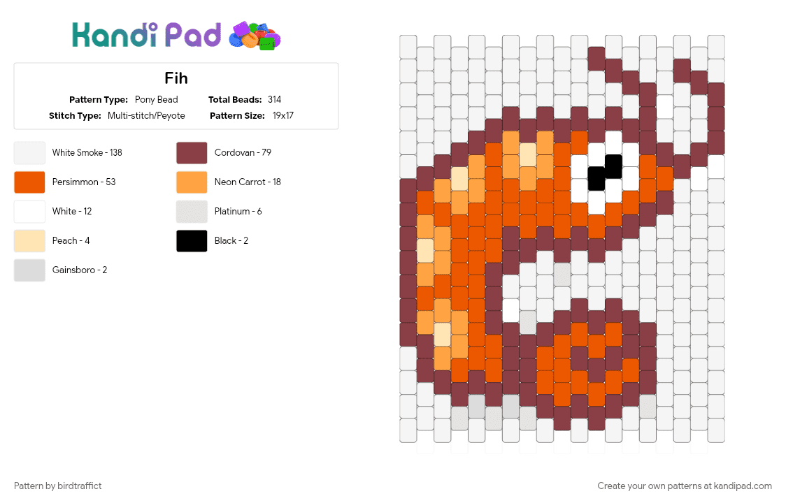 Fih - Pony Bead Pattern by birdtraffict on Kandi Pad - brown, orange, white