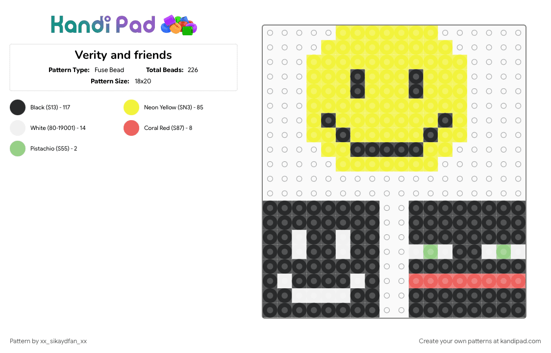 Verity and friends - Fuse Bead Pattern by xx_sikaydfan_xx on Kandi Pad - black, yellow