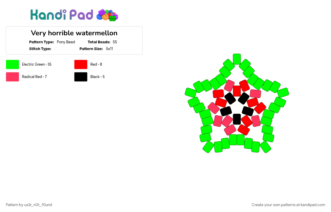 Very horrible watermellon - Pony Bead Pattern by us3r_n0t_f0und on Kandi Pad - cotdfruit, green, red