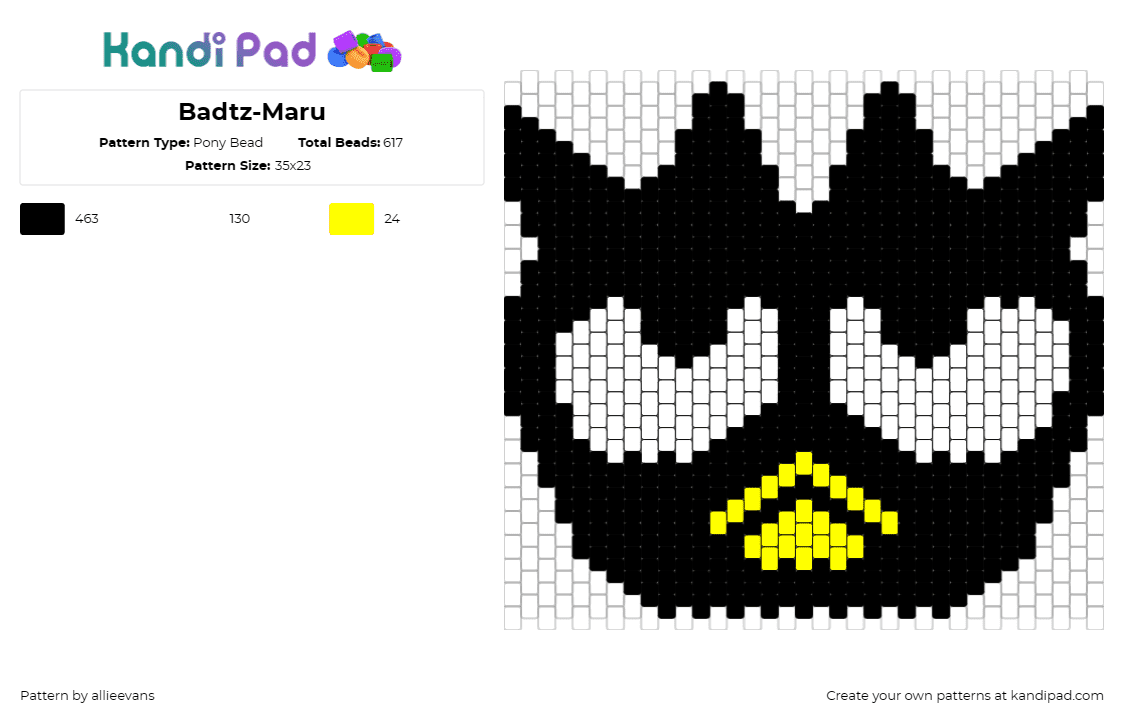 Badtz-Maru - Pony Bead Pattern by allieevans on Kandi Pad - badtz maru,sanrio,penguin,character,kawaii,eyes,black,white