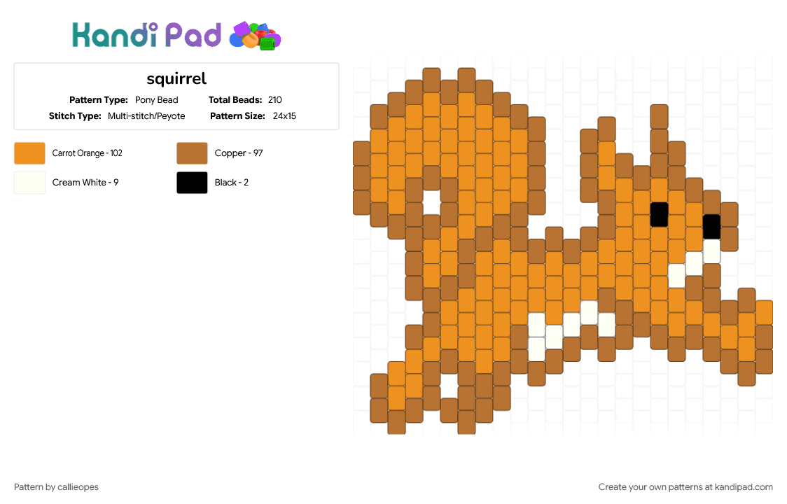 squirrel - Pony Bead Pattern by callieopes on Kandi Pad - orange, tan