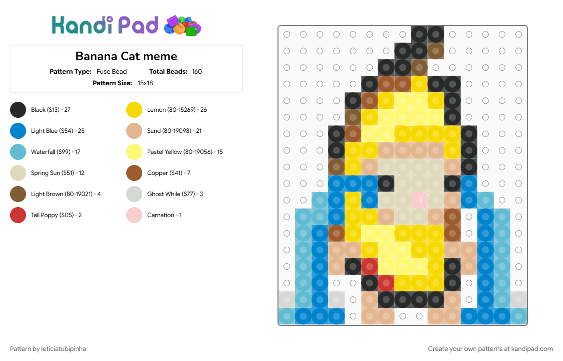 Banana Cat meme - Fuse Bead Pattern by leticiatubipinha on Kandi Pad - beige, blue, yellow