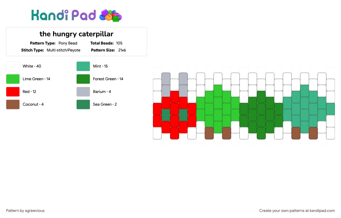 the hungry caterpillar - Pony Bead Pattern by agreevious on Kandi Pad - green, teal