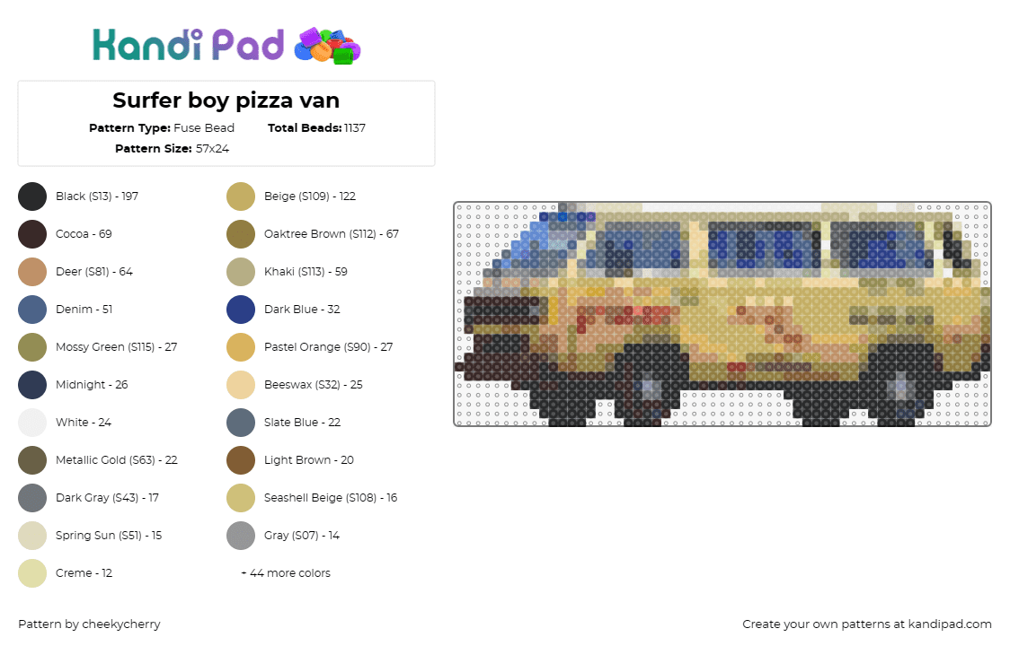 Surfer boy pizza van - Fuse Bead Pattern by cheekycherry on Kandi Pad - van,vehicle,car,automobile,tan,beige