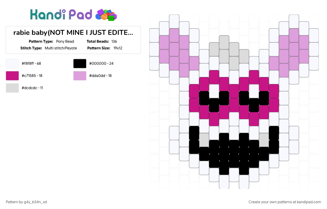 rabie baby(NOT MINE I JUST EDITED THE COLORS A BIT!!!) - Pony Bead Pattern by g4y_b34n_xd on Kandi Pad - pink, white