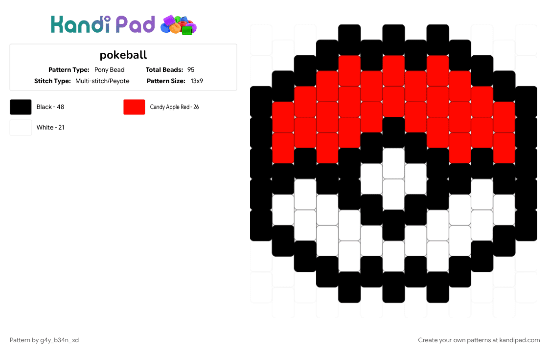 pokeball - Pony Bead Pattern by g4y_b34n_xd on Kandi Pad - pokeball, pokemon, red, white