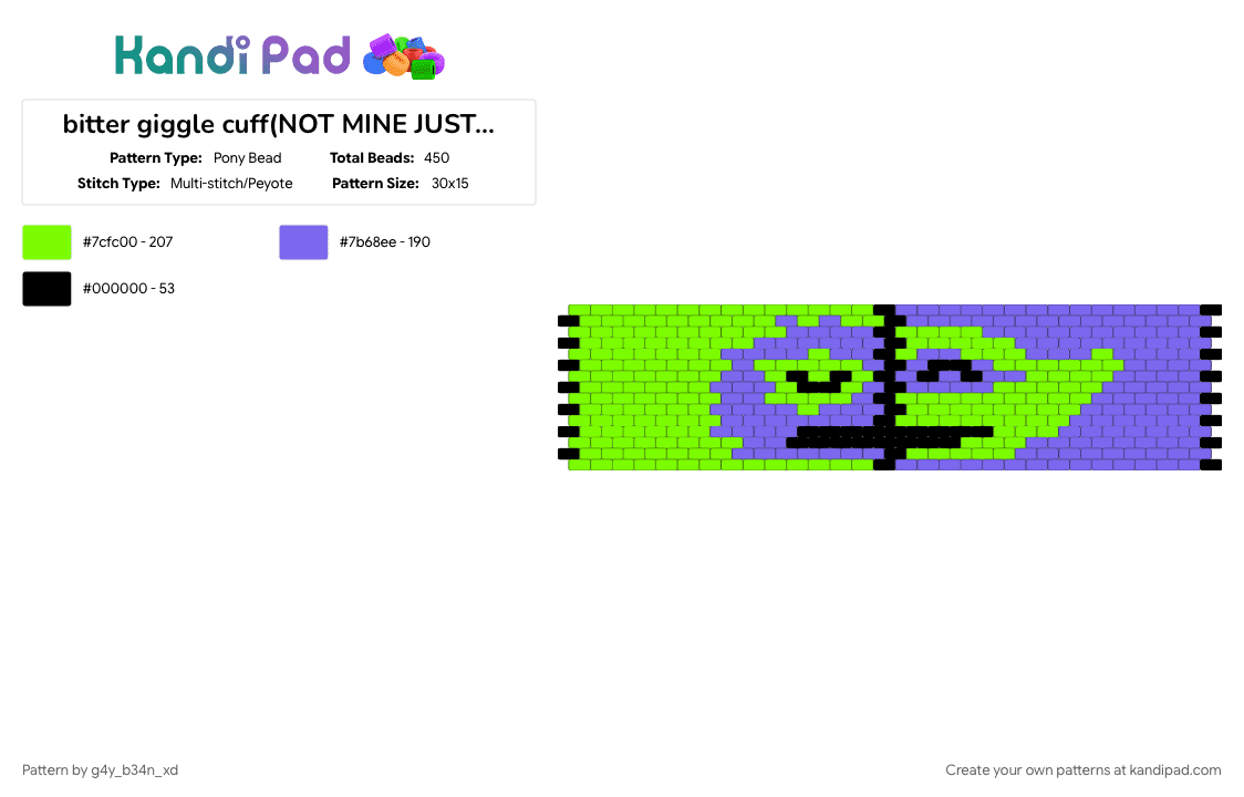bitter giggle cuff(NOT MINE JUST A COLOR EDIT!!!) - Pony Bead Pattern by g4y_b34n_xd on Kandi Pad - blue, green