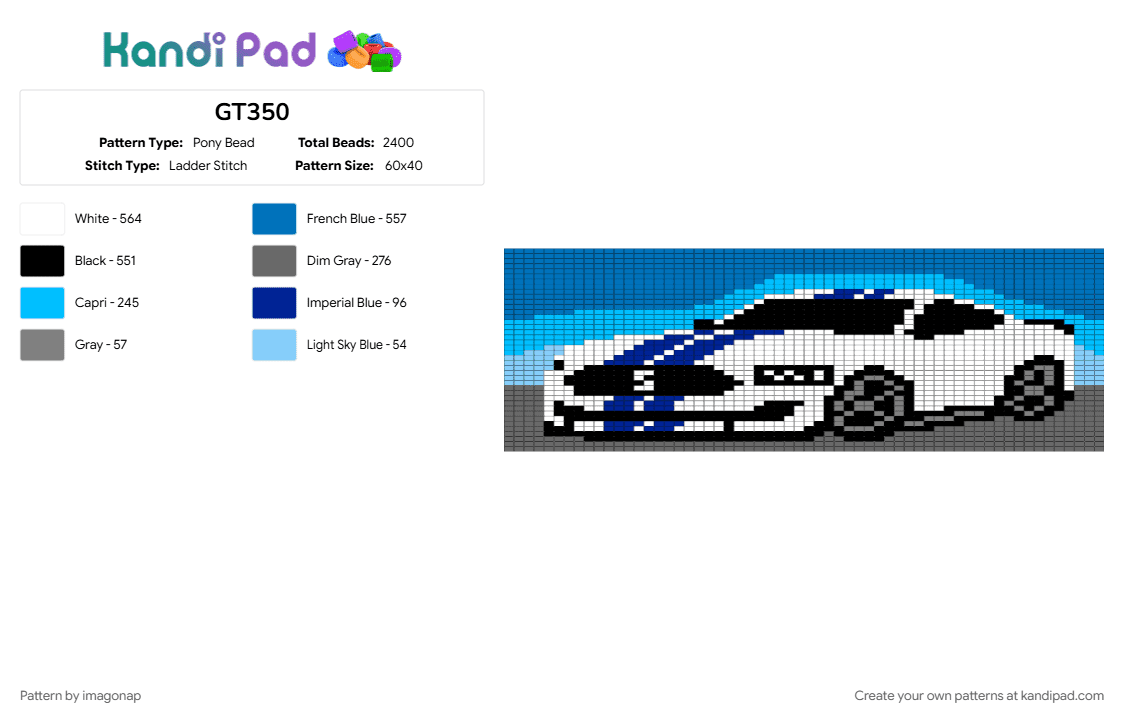 GT350 - Pony Bead Pattern by imagonap on Kandi Pad - blue, gray