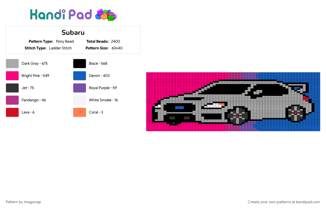 Subaru - Pony Bead Pattern by imagonap on Kandi Pad - beige, blue, pink