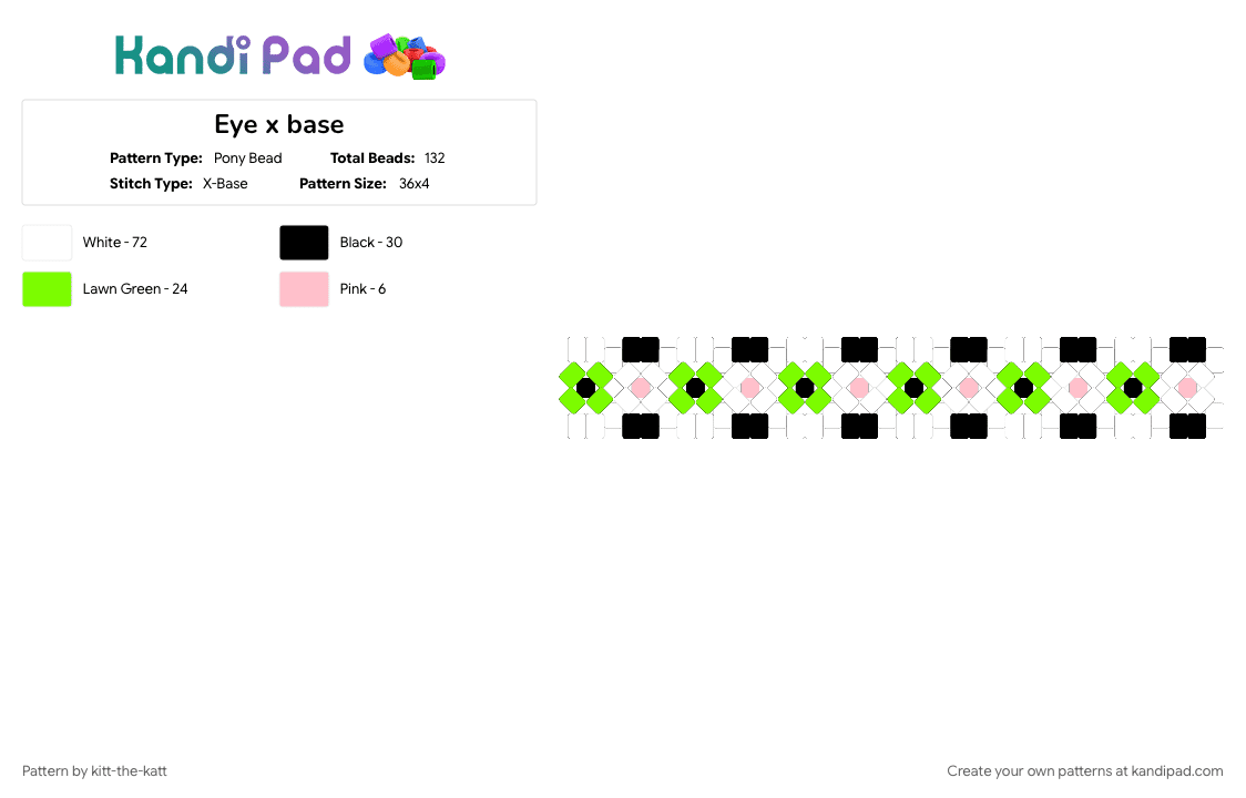 Eye x base - Pony Bead Pattern by kitt_the_katt_loves_radiohead on Kandi Pad - creepy, eye, eyeball, eyes, green, halloween, white