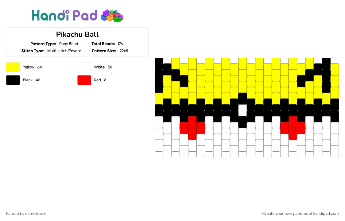 Pikachu Ball - Pony Bead Pattern by carnotcycle on Kandi Pad - pikachu, pokeball, pokemon, yellow