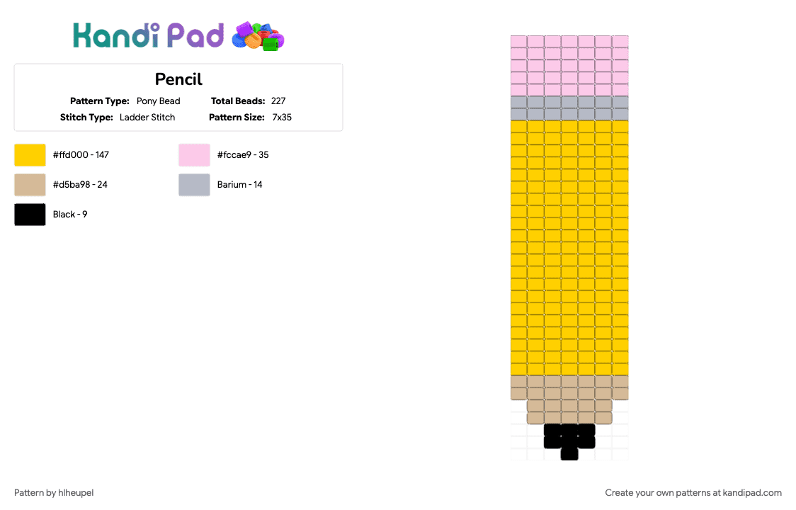 Pencil - Pony Bead Pattern by hlheupel on Kandi Pad - yellow
