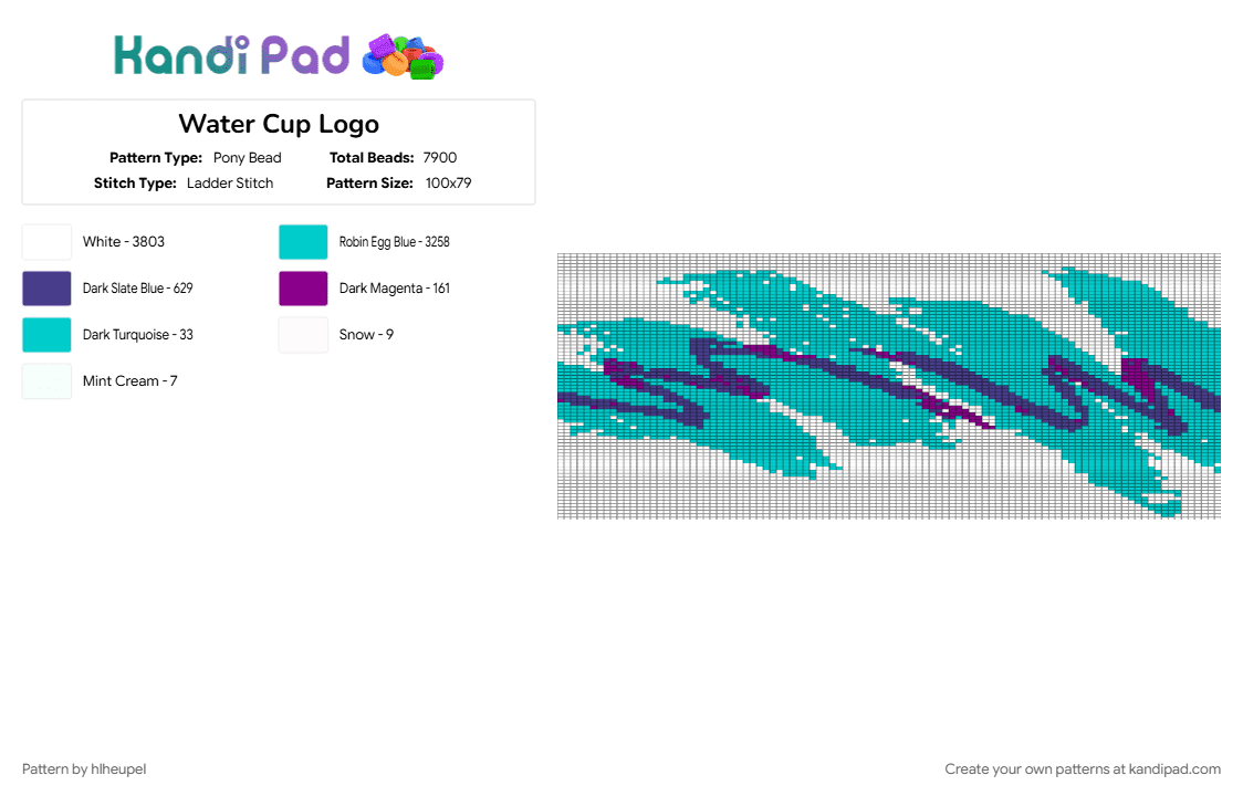 Water Cup Logo - Pony Bead Pattern by hlheupel on Kandi Pad - teal, white
