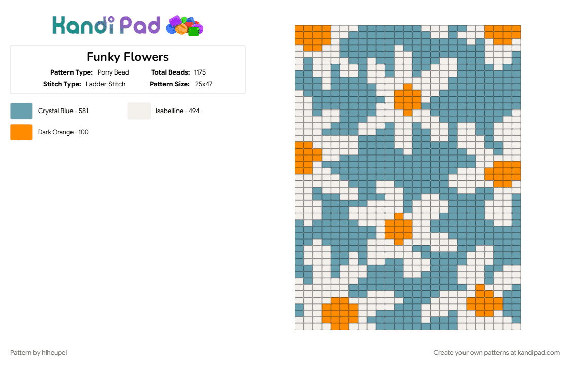 Funky Flowers - Pony Bead Pattern by hlheupel on Kandi Pad - teal