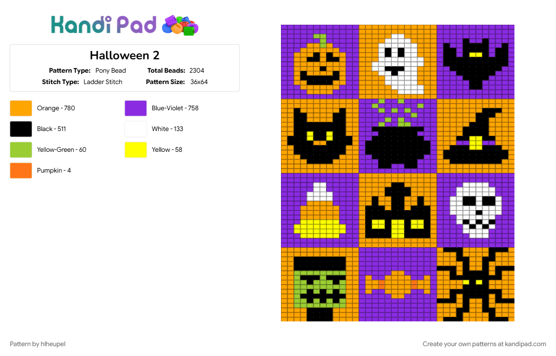 Halloween - Pony Bead Pattern by hlheupel on Kandi Pad - orange, purple