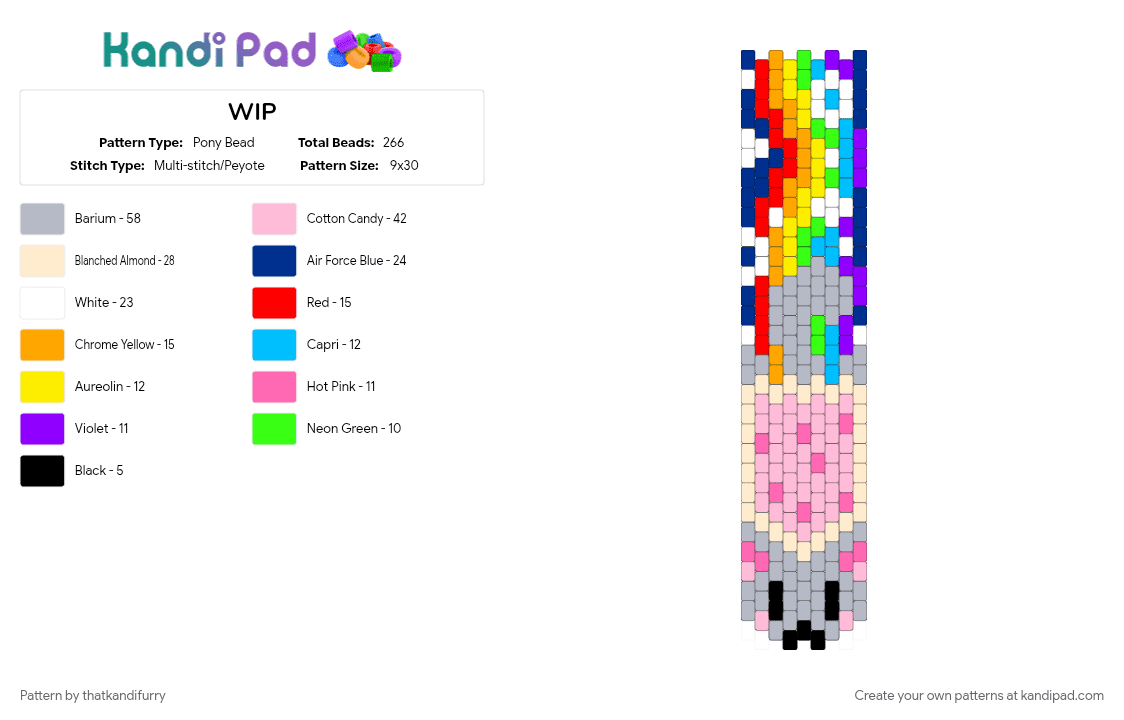 Nyan cat tie READ DESC - Pony Bead Pattern by thatkandifurry on Kandi Pad - beige, blue, cat, cute, nyan cat, pink, rainbow, scene, small, star, tie
