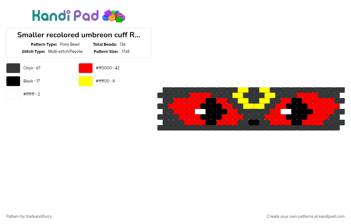 Smaller recolored umbreon cuff READ DESC - Pony Bead Pattern by thatkandifurry on Kandi Pad - black, cuffs, pokemon, red, umbreon