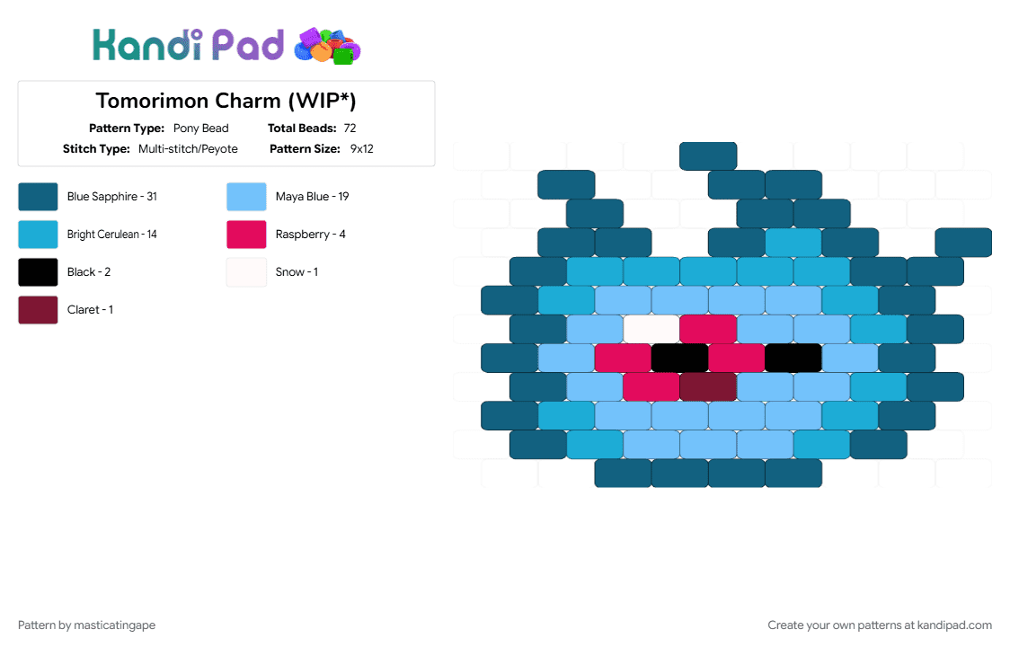 Tomorimon Charm - Pony Bead Pattern by masticatingape on Kandi Pad - anime, blue, character, charm, digimon, evolution, gaming, light blue, video game