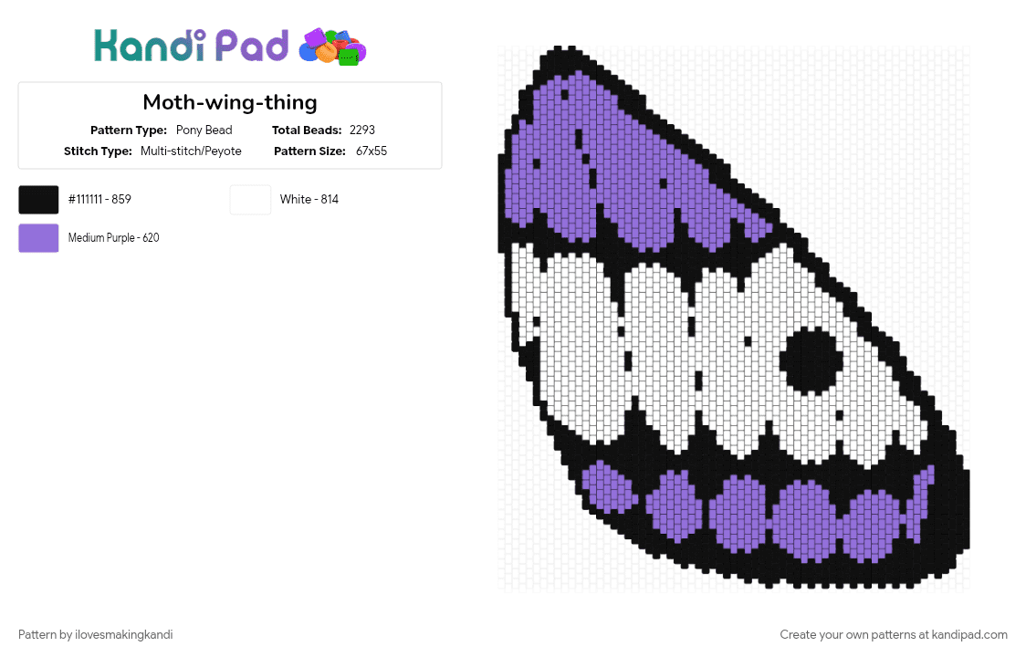Moth-wing-thing - Pony Bead Pattern by ilovesmakingkandi on Kandi Pad - purple, white