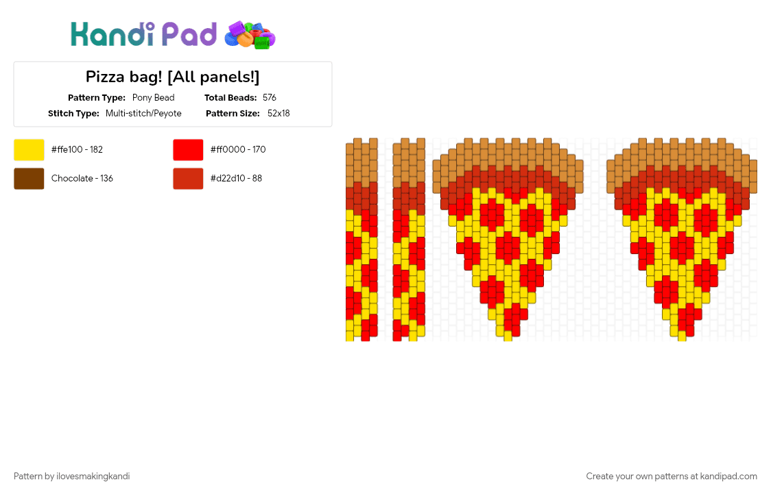 Pizza bag! [All panels!] Pony Bead Pattern - Kandi Pad | Kandi Patterns ...