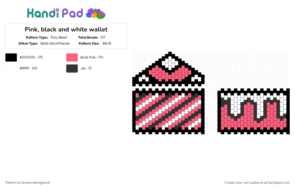 Pink, black and white wallet - Pony Bead Pattern by ilovesmakingkandi on Kandi Pad - red, wallet, white