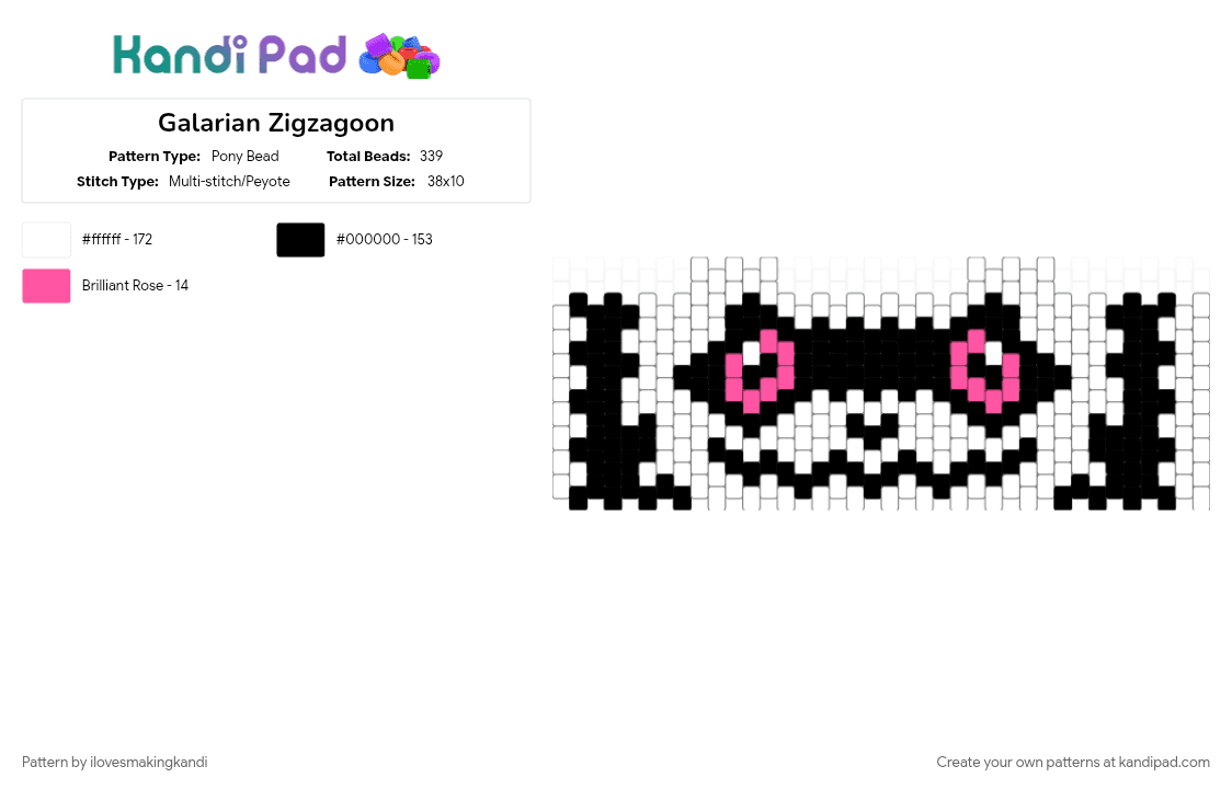 Galarian Zigzagoon - Pony Bead Pattern by ilovesmakingkandi on Kandi Pad - white, zigzagoon