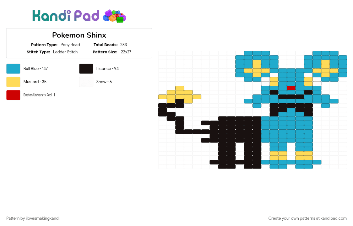 Pokemon Shinx - Pony Bead Pattern by ilovesmakingkandi on Kandi Pad - light blue, pokemon, shinx, wip