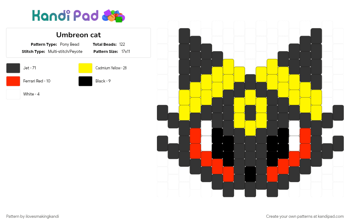 Umbreon cat - Pony Bead Pattern by ilovesmakingkandi on Kandi Pad - black, cat, red, umbreon, yellow