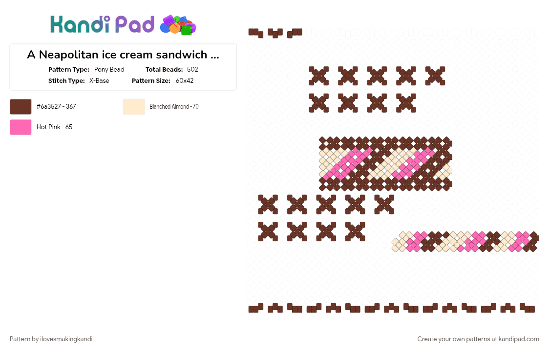 🍨 Neapolitan ice cream sandwich X-Base rotating cuff 4X ALL PARTS 🍨 - Pony Bead Pattern by ilovesmakingkandi on Kandi Pad - brown, ice cream, ice cream sandwich, neapolitan ice cream, neapolitan icecream, x base cuff