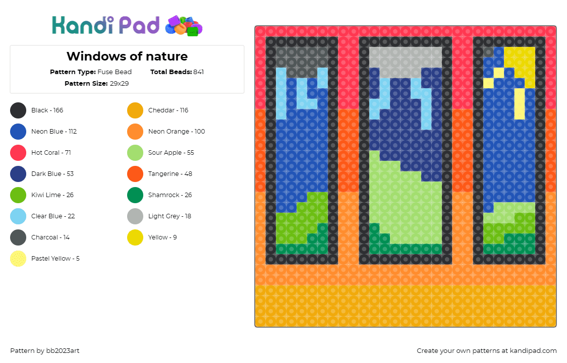 Windows of nature - Fuse Bead Pattern by bb2023art on Kandi Pad - windows,nature,landscape,sun,sky,rain,orange,blue,green