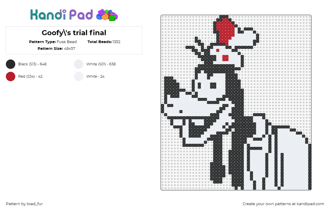 Goofy\'s trial final - Fuse Bead Pattern by toad_fur on Kandi Pad - goofy,disney,trial,pink guy,music,white,black