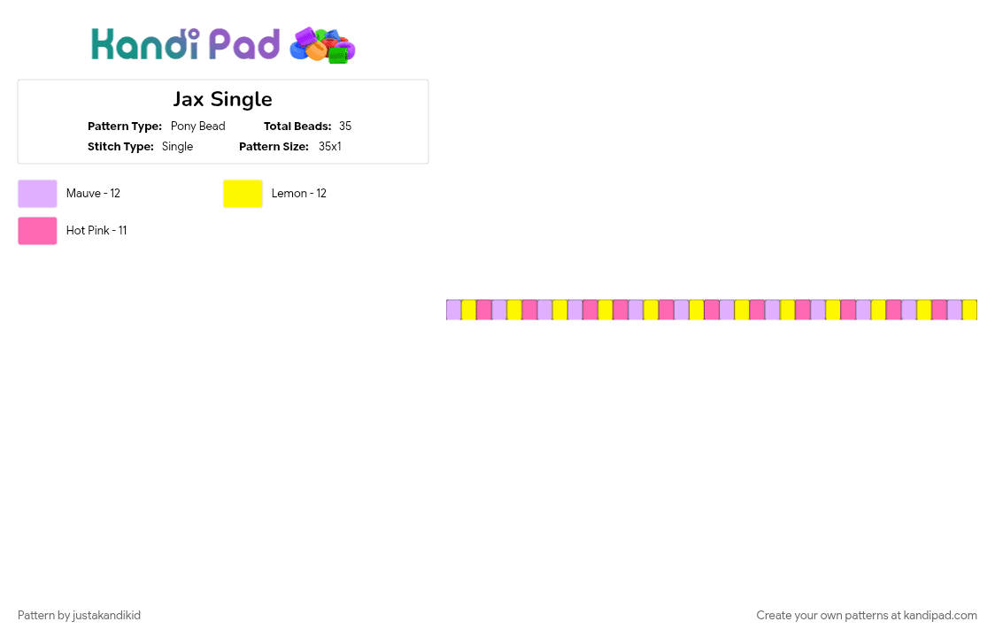 Jax Single - Pony Bead Pattern by justakandikid on Kandi Pad - jax tadc, pink, yellow