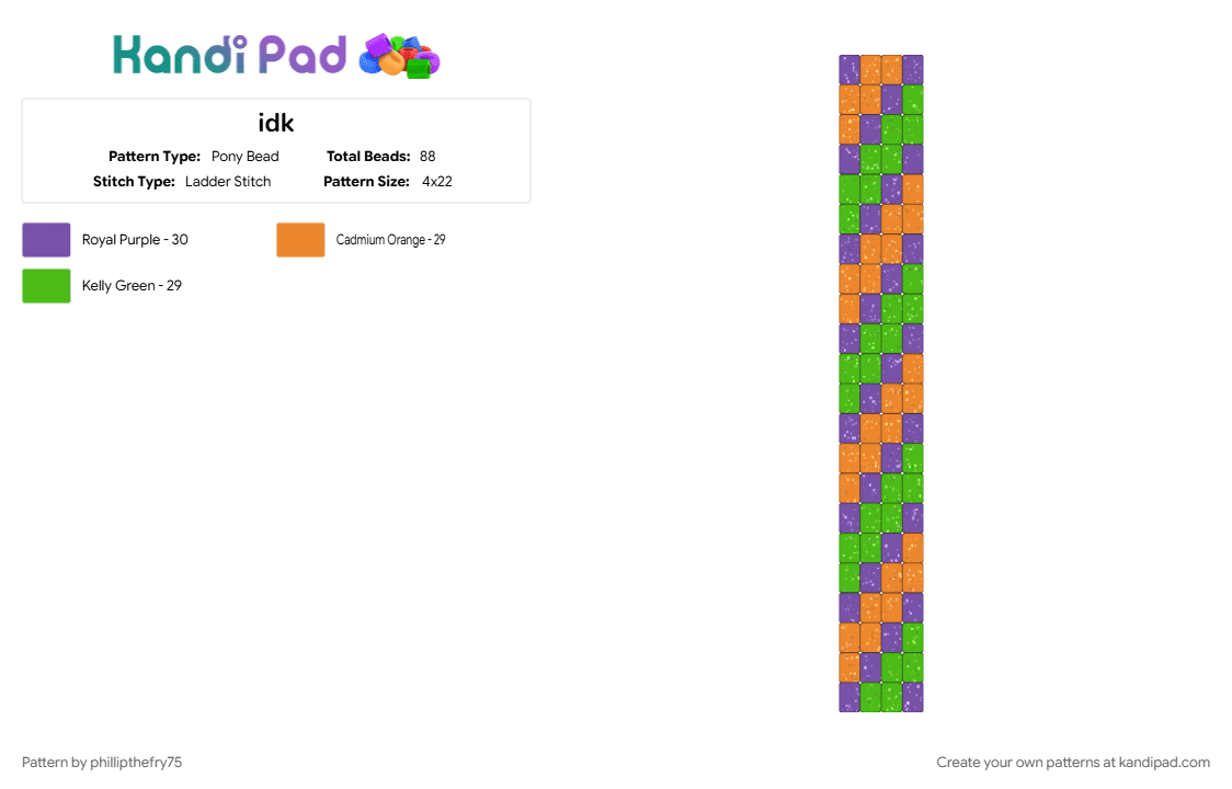 idk - Pony Bead Pattern by phillipthefry75 on Kandi Pad - green, orange, purple